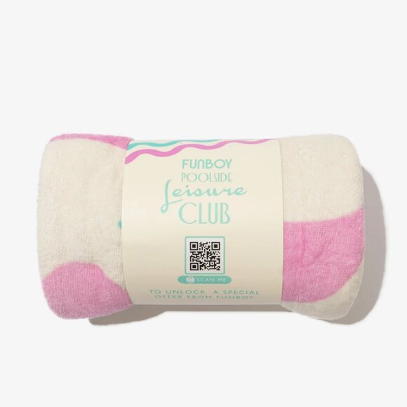 FUNBOY Poolside Leisure Club Beach Towel NWT Pink and White Fun Stripes Pool - Picture 3 of 5